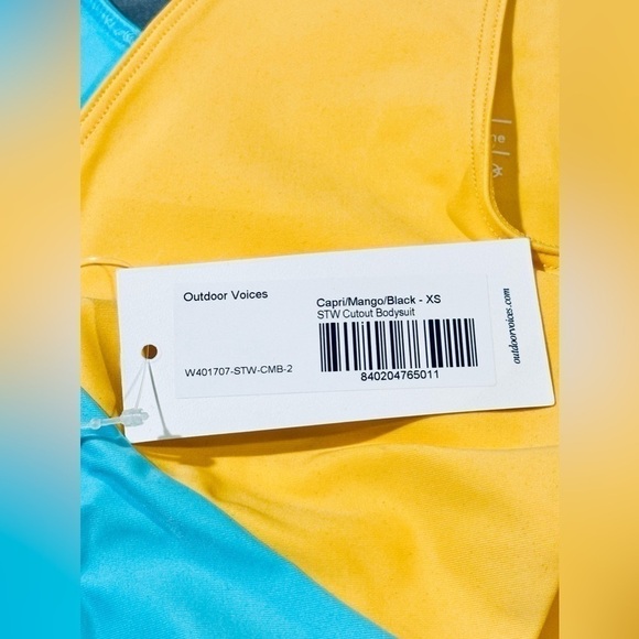 *NWT* Outdoor Voices Cutout Bodysuit Romper Capri Blue Mango Black Size XS (0-2) - Picture 3 of 8